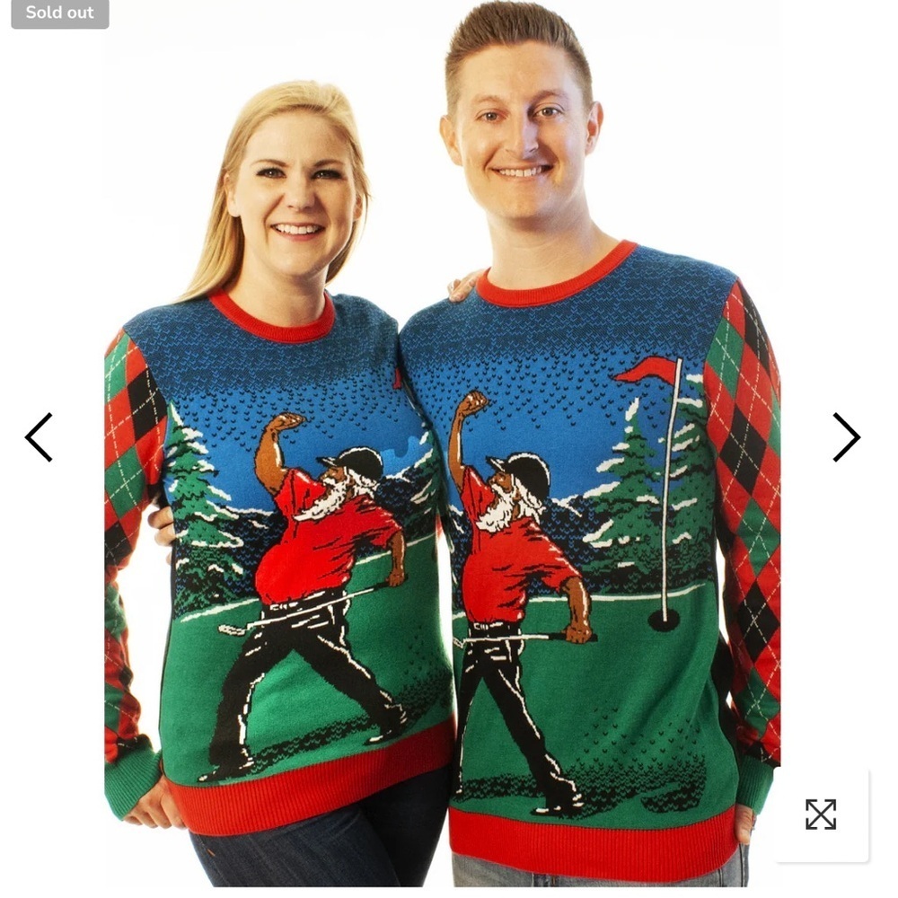 Ugly Christmas Party Unisex Ugly Christmas Sweater Golfing Santa-2XL